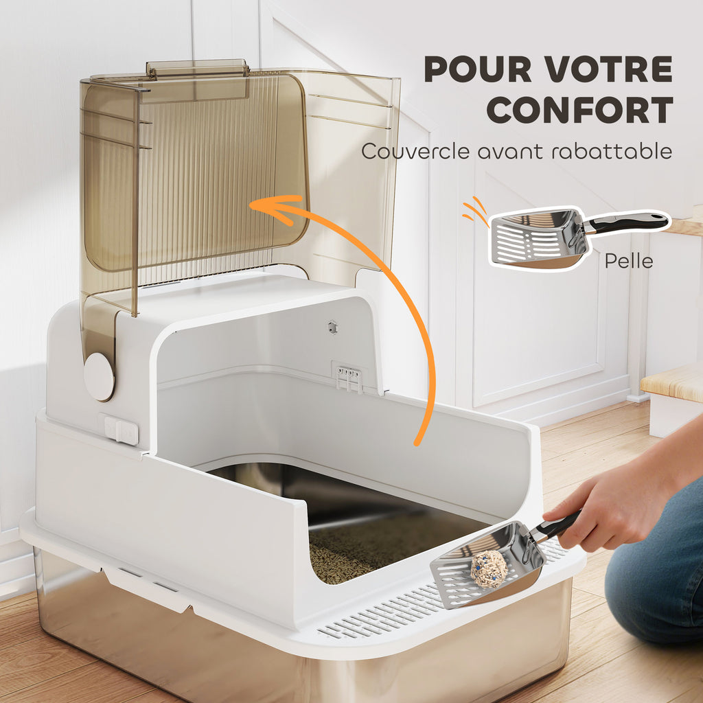 Bac à litière fermé XXL en inox pour grand chat – vue 3