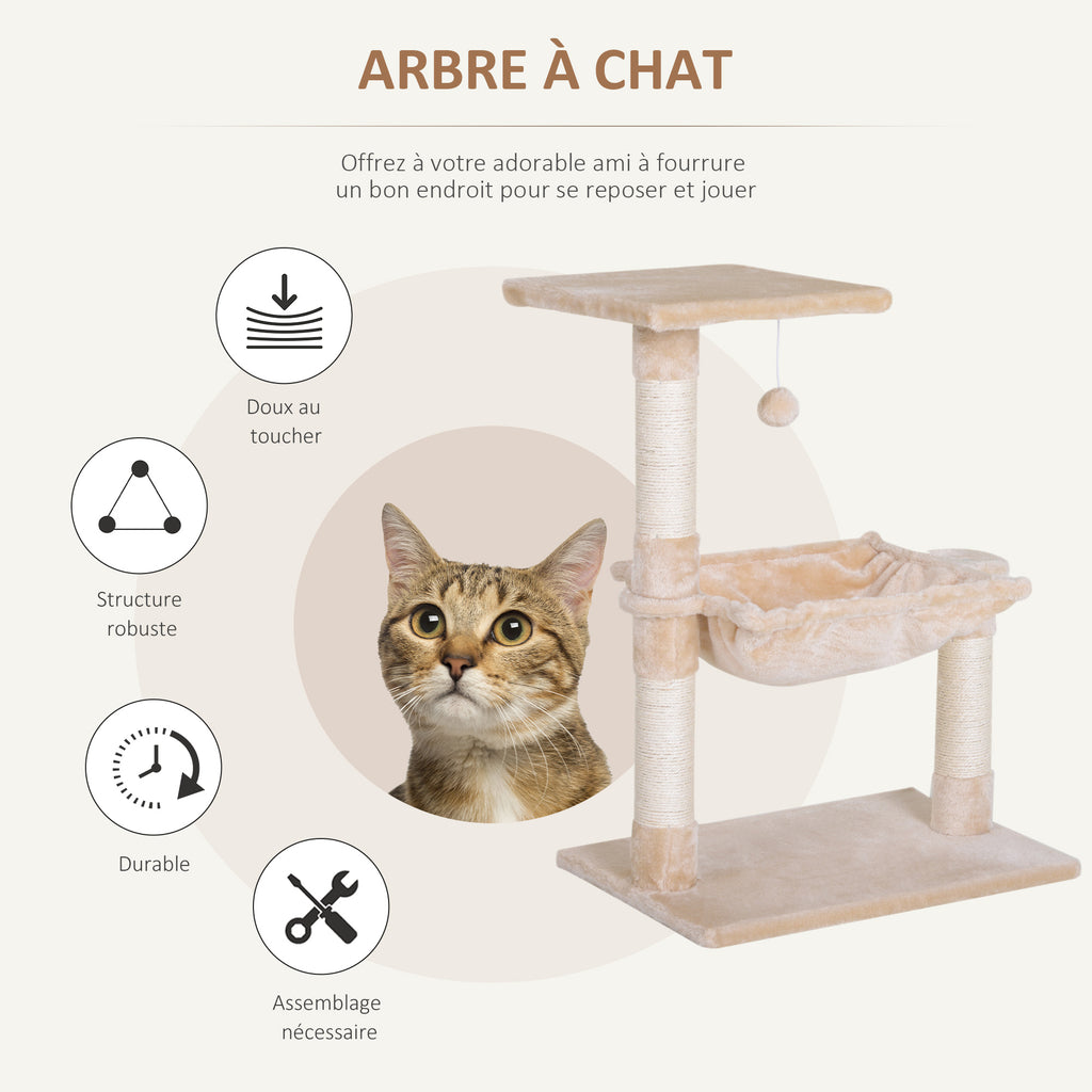 Petit arbre à chat beige avec 3 griffoirs et hamac – vue 6