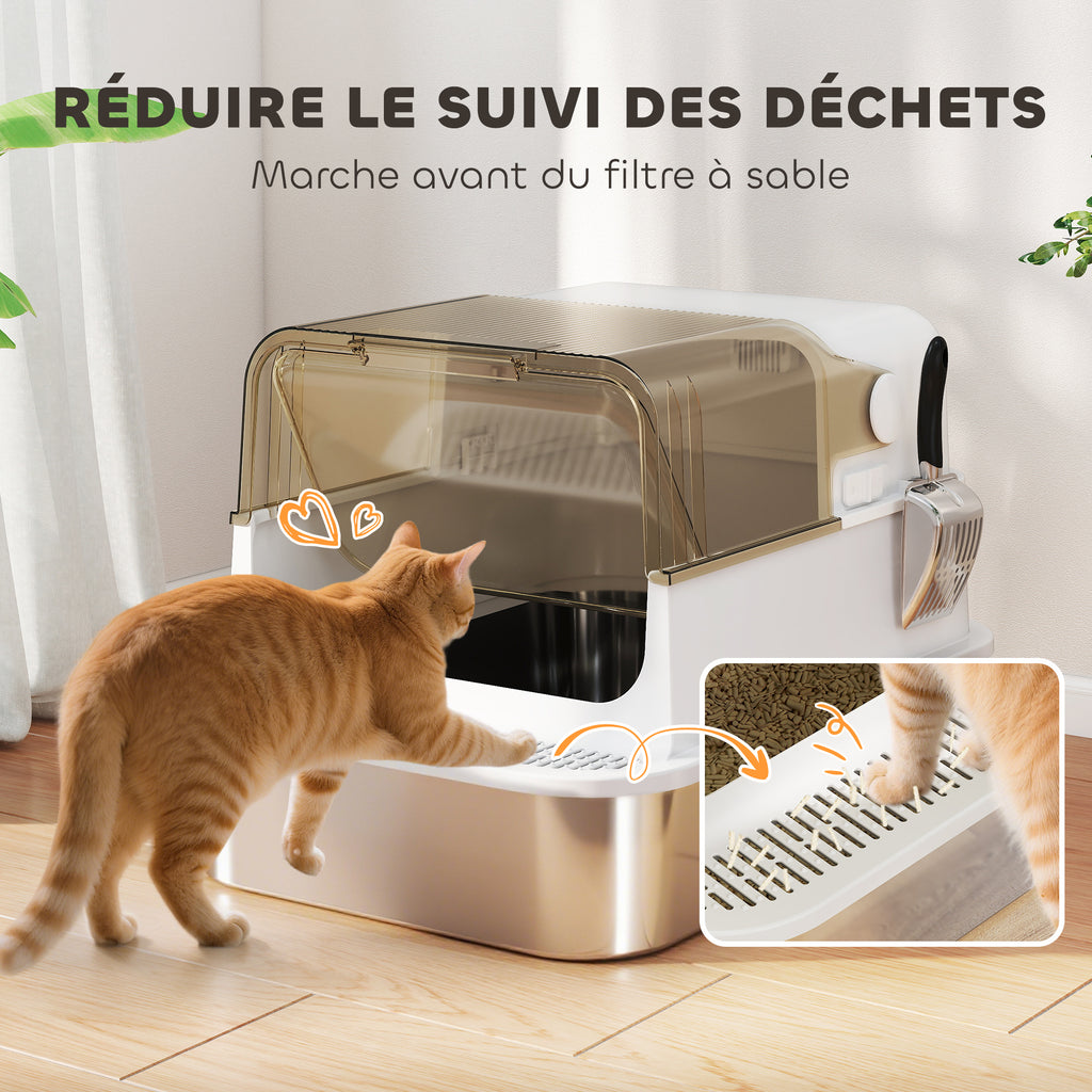 Bac à litière fermé XXL en inox pour grand chat – vue 4
