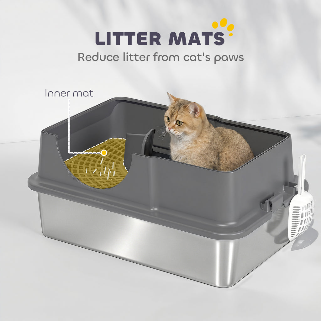 Maison de toilette fermée pour chat en inox gris foncé – vue 8