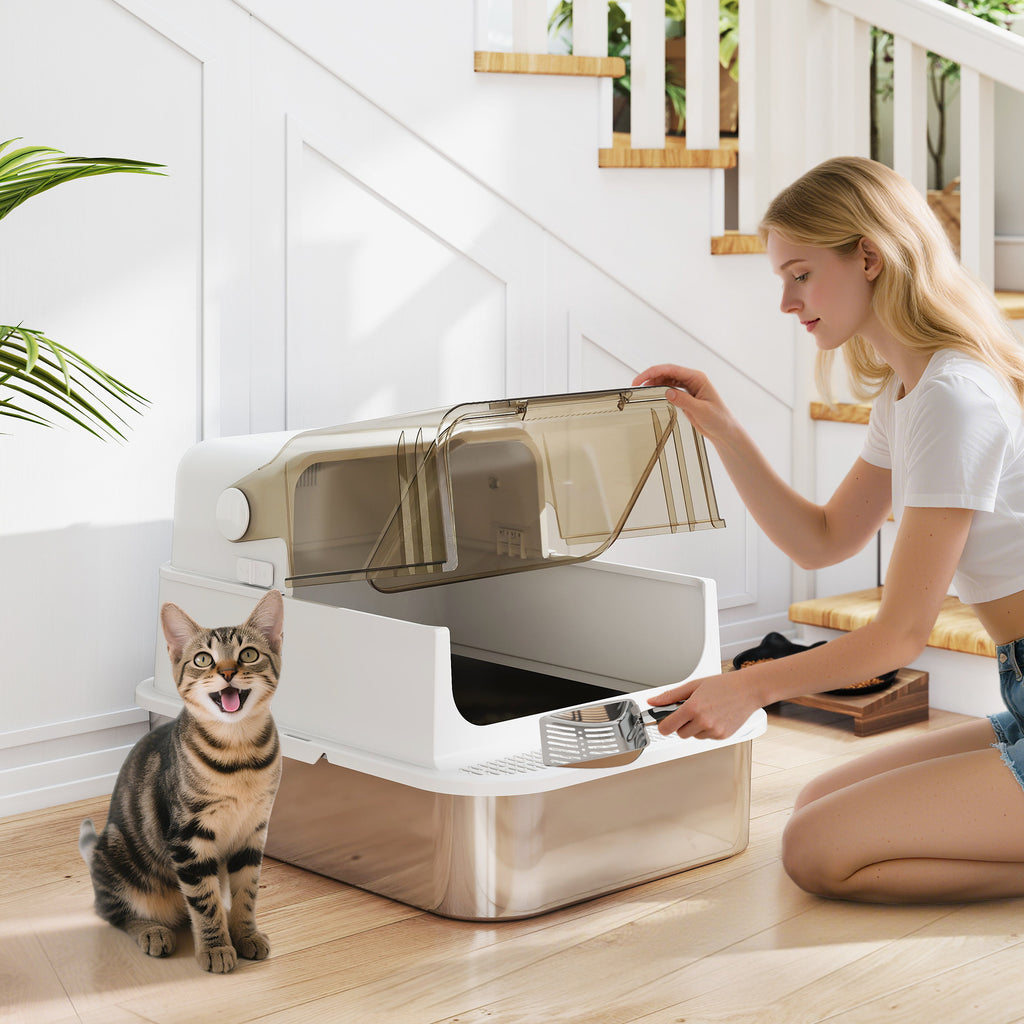 Bac à litière fermé XXL en inox pour grand chat – vue 6