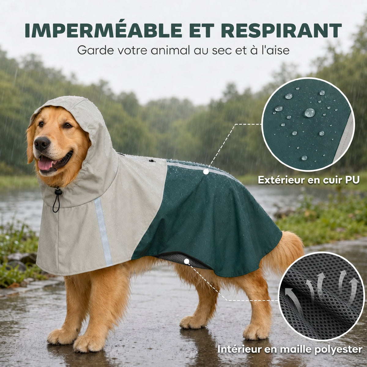Imperméable pour chien avec capuche, vert – vue 8