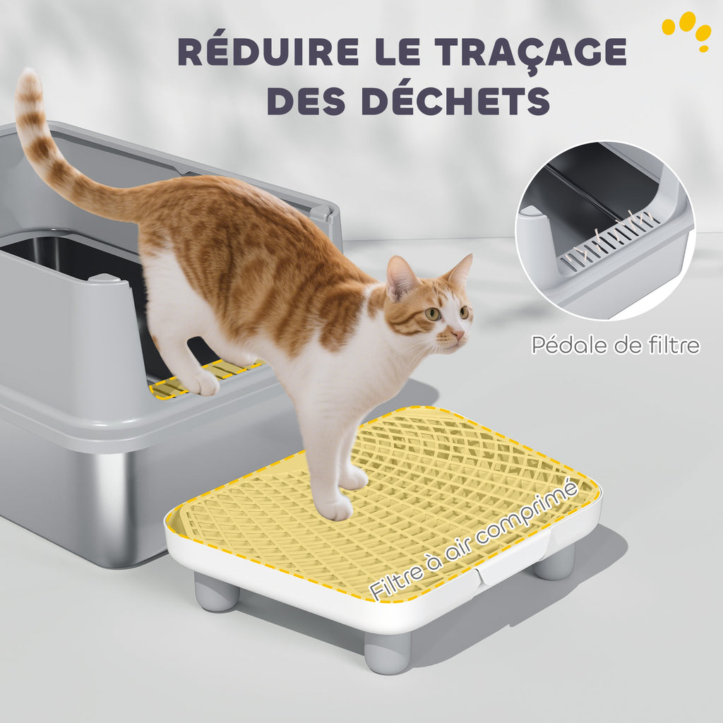 Bac à litière XL en acier inoxydable avec parois hautes