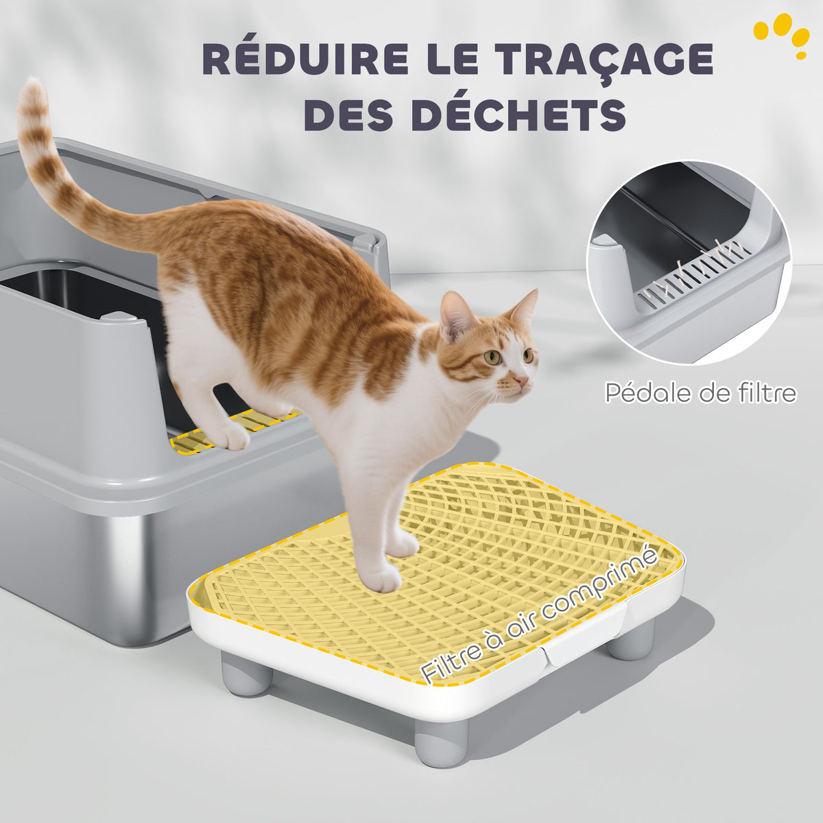 Bac à litière XL en acier inoxydable avec parois hautes