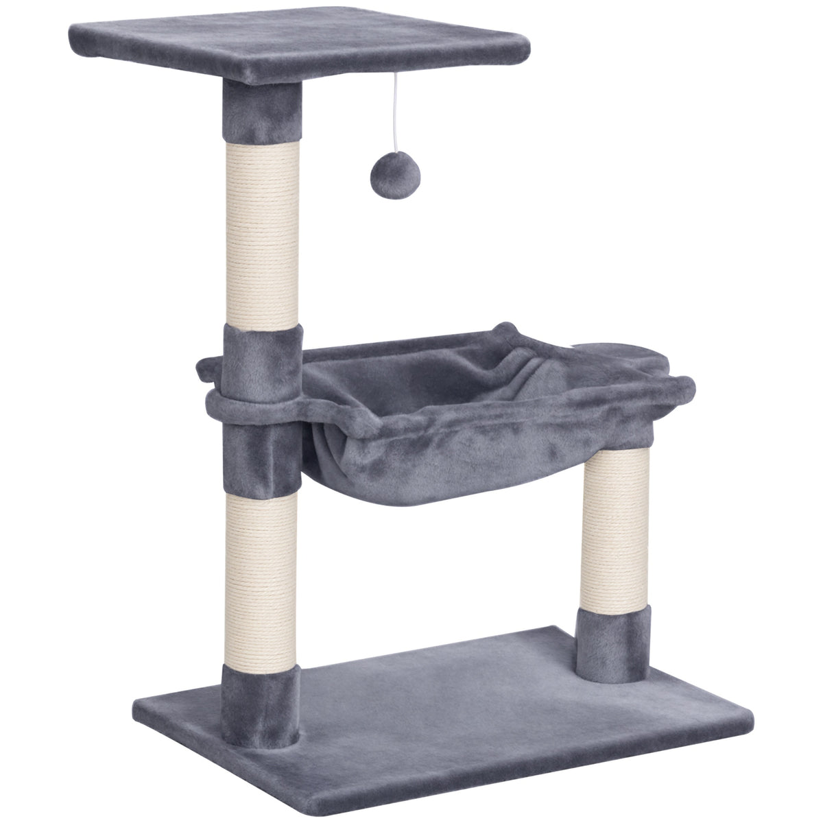 Petit arbre à chat gris avec 3 griffoirs et hamac