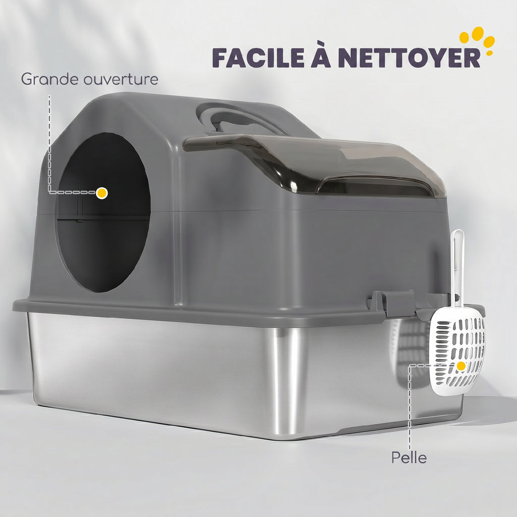 Maison de toilette fermée pour chat en inox gris foncé – vue 6