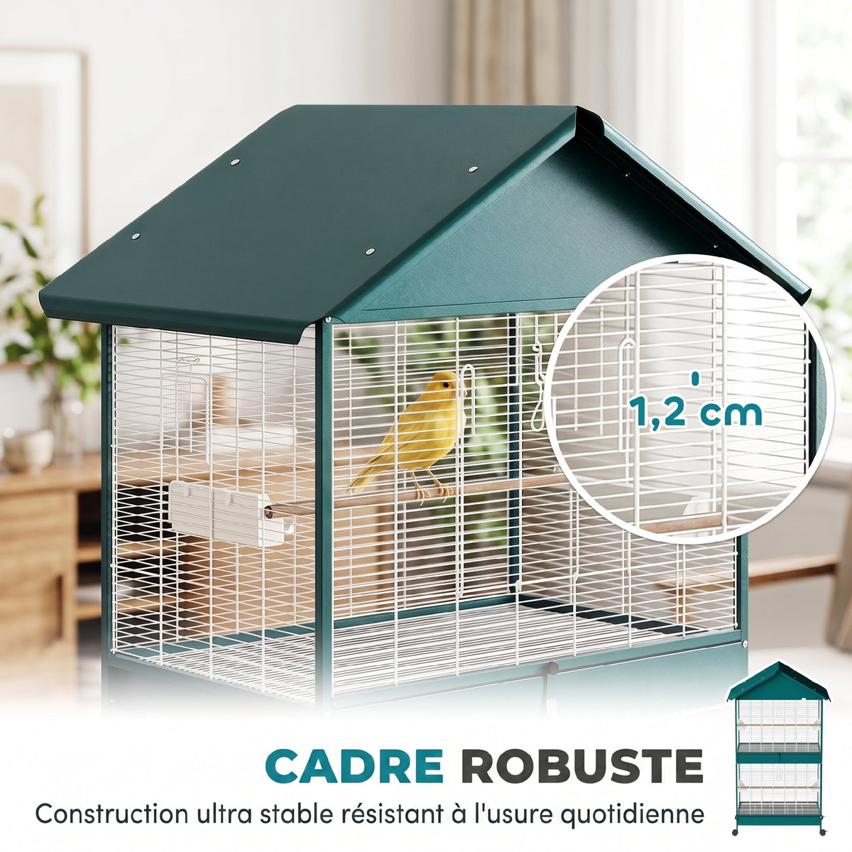 Grande volière sur roulettes avec cloison amovible – vue 4
