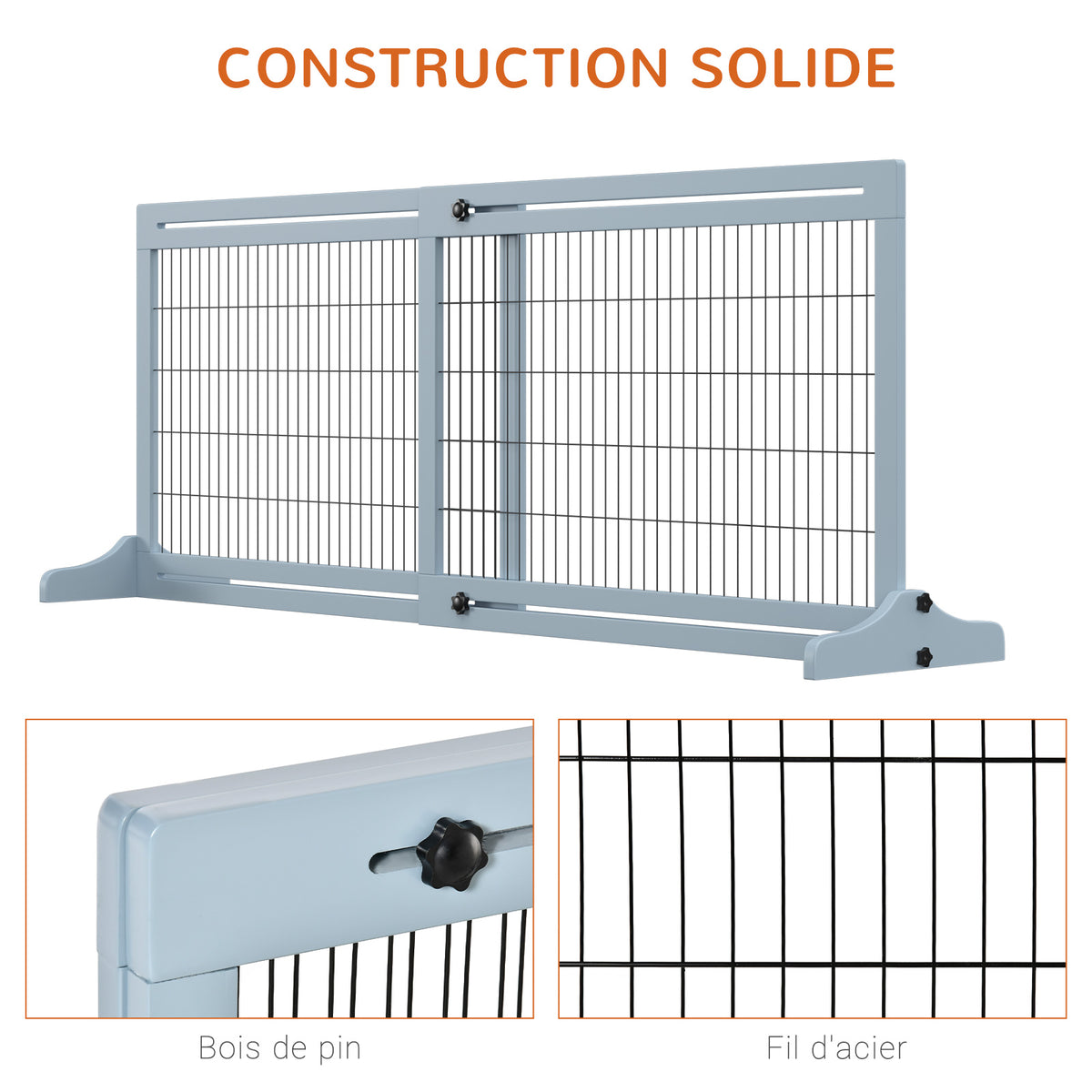 Barrière pour chien en bois autoportante 104-180 cm – vue 3
