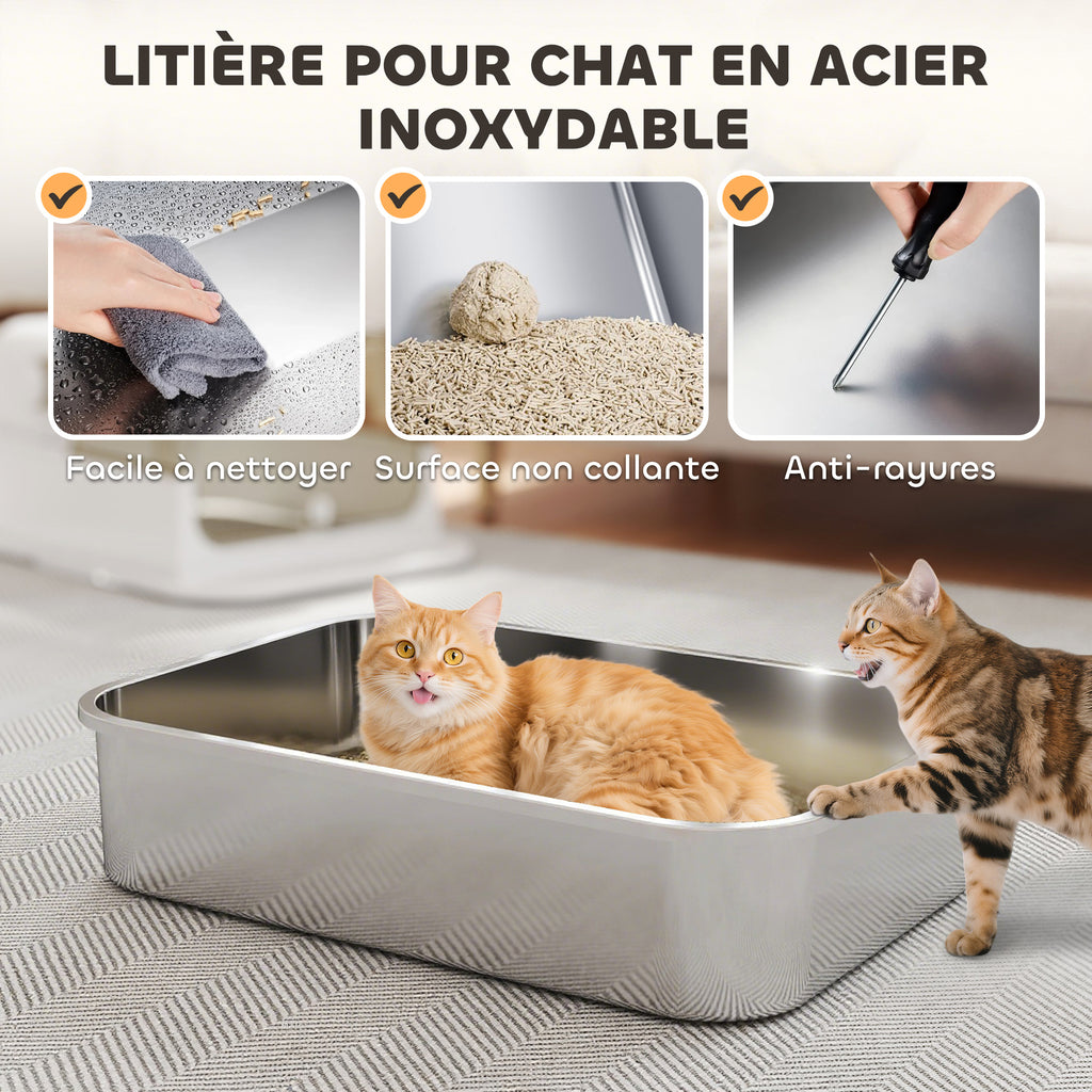 Bac à litière fermé XXL en inox pour grand chat – vue 2
