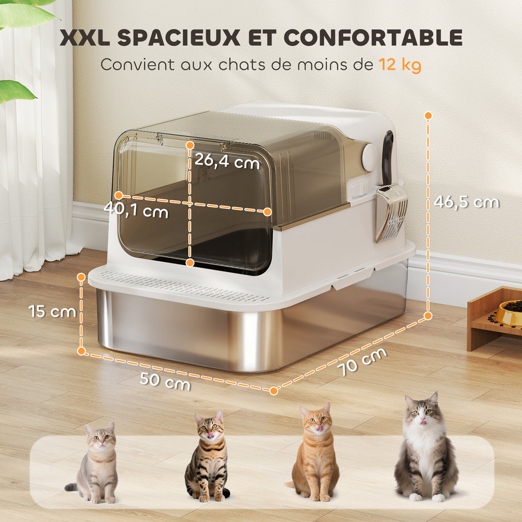 Bac à litière fermé XXL en inox pour grand chat – vue 7