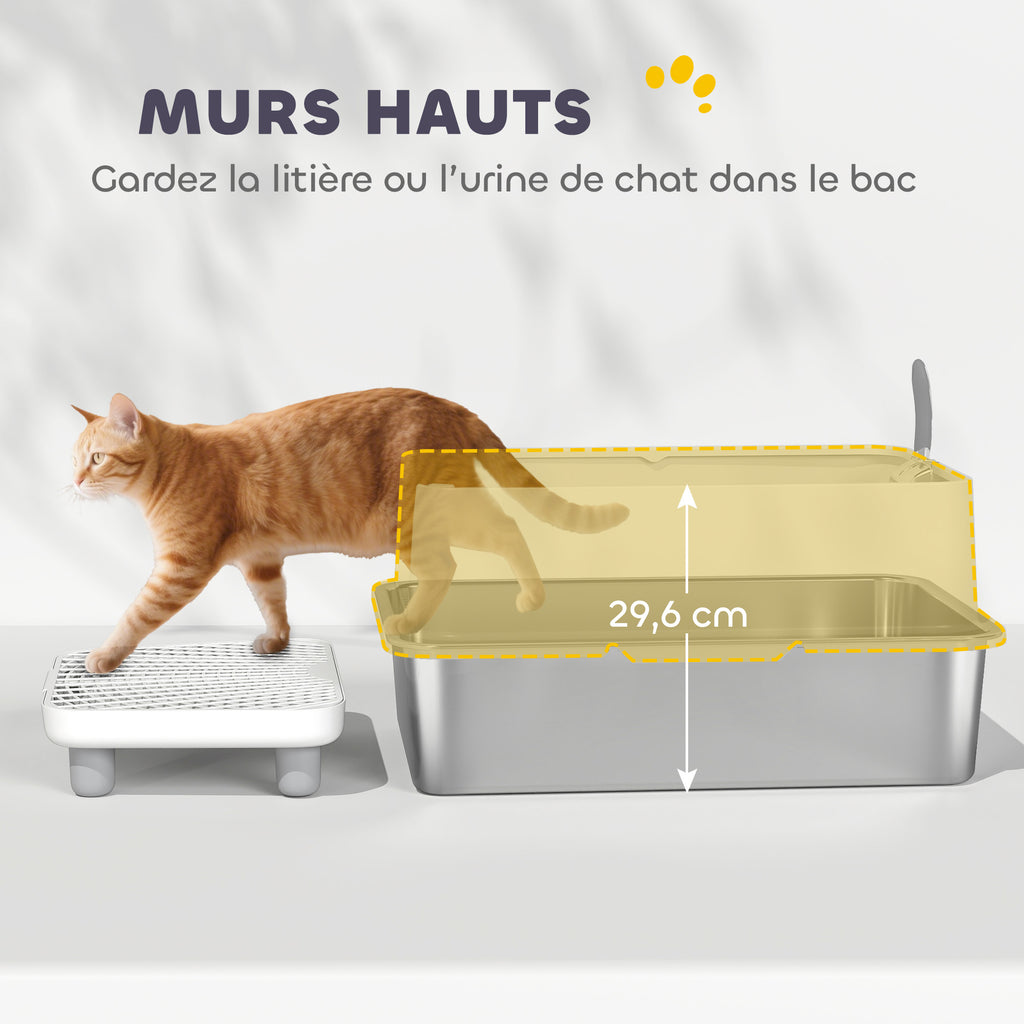 Bac à litière XL en inox à parois hautes – vue 9