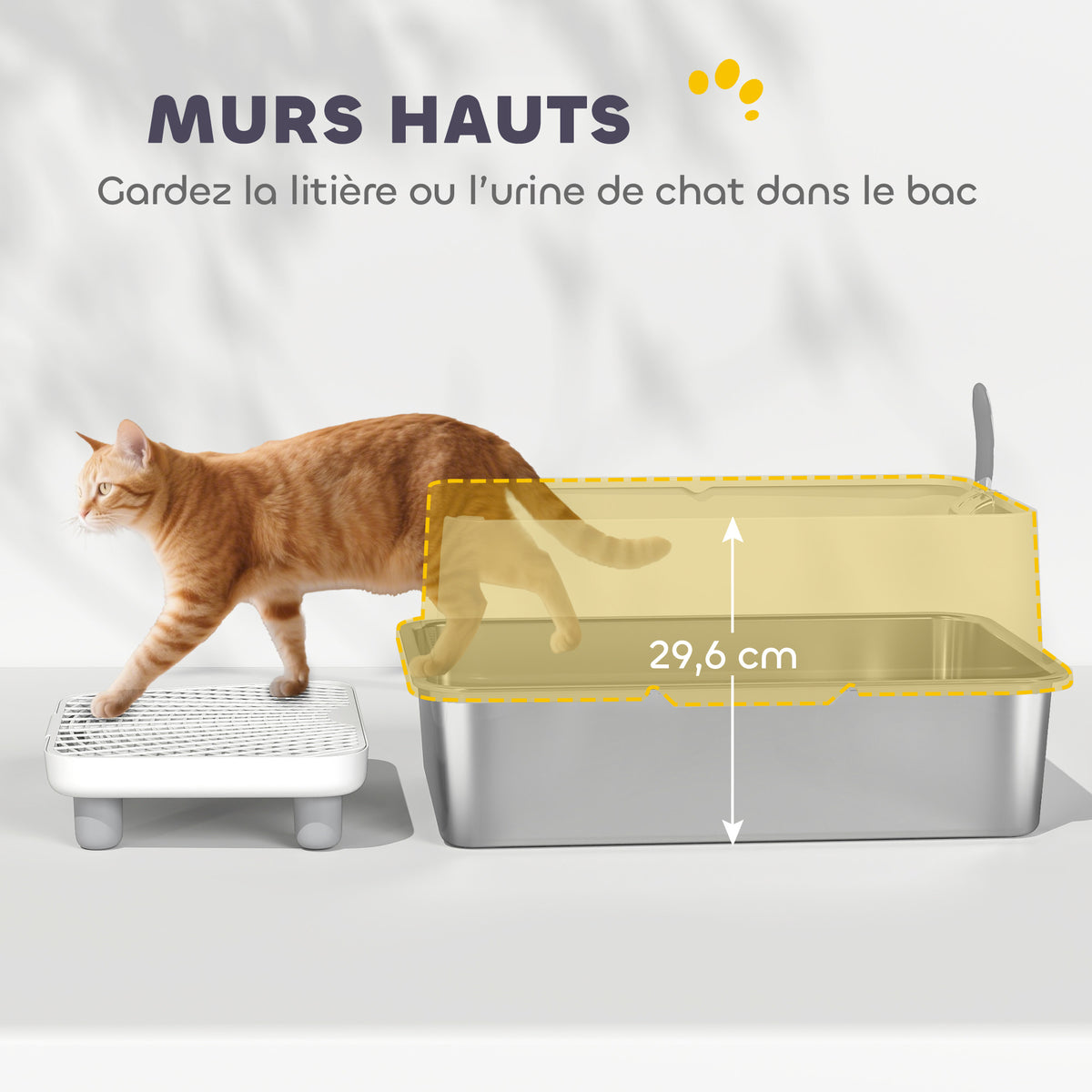 Bac à litière XL en inox à parois hautes – vue 9