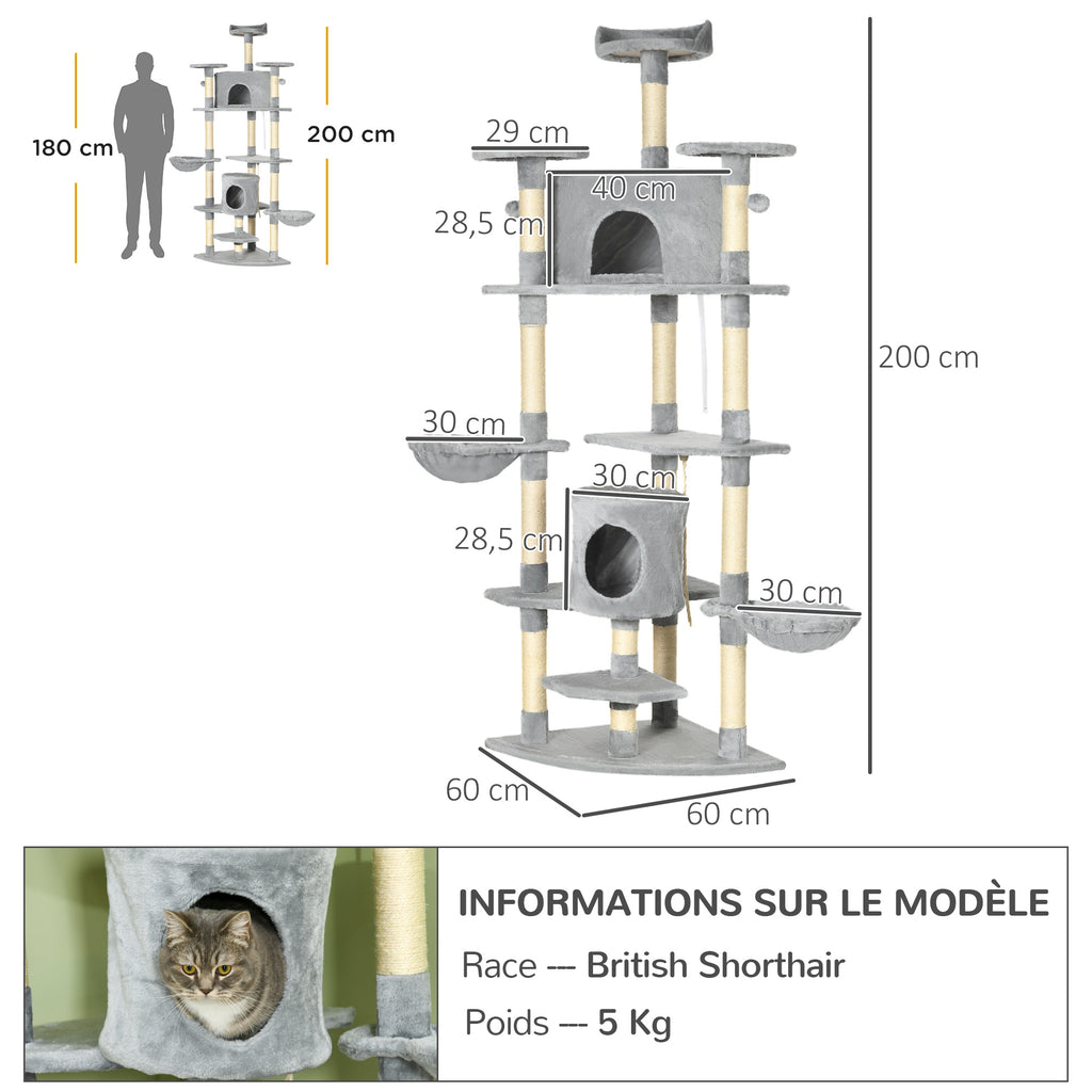 Arbre à chat XXL 200 cm avec plateformes et niches – vue 3
