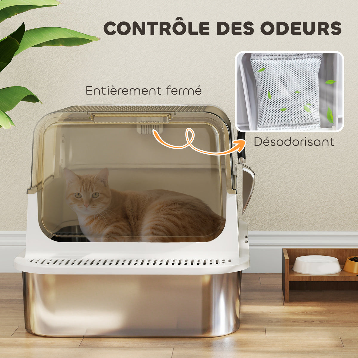 Bac à litière fermé XXL en inox pour grand chat – vue 8