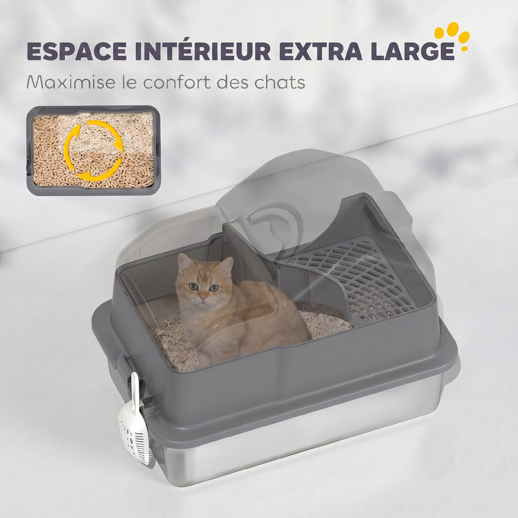 Maison de toilette fermée pour chat en inox gris foncé – vue 4