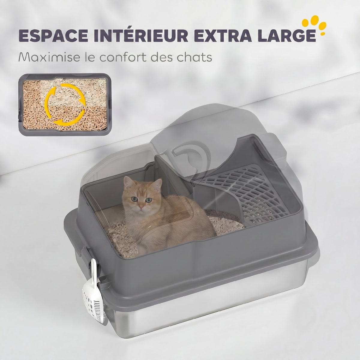 Maison de toilette fermée pour chat en inox gris foncé – vue 4