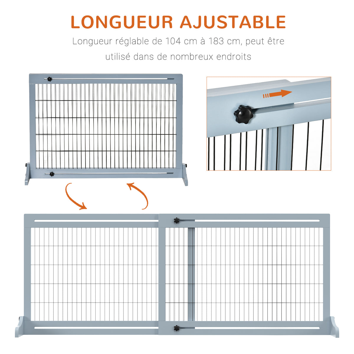 Barrière pour chien en bois autoportante 104-180 cm – vue 8
