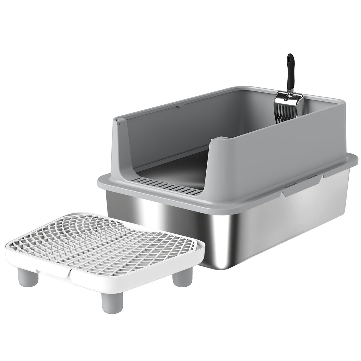 Bac à litière XL en inox à parois hautes – vue 4