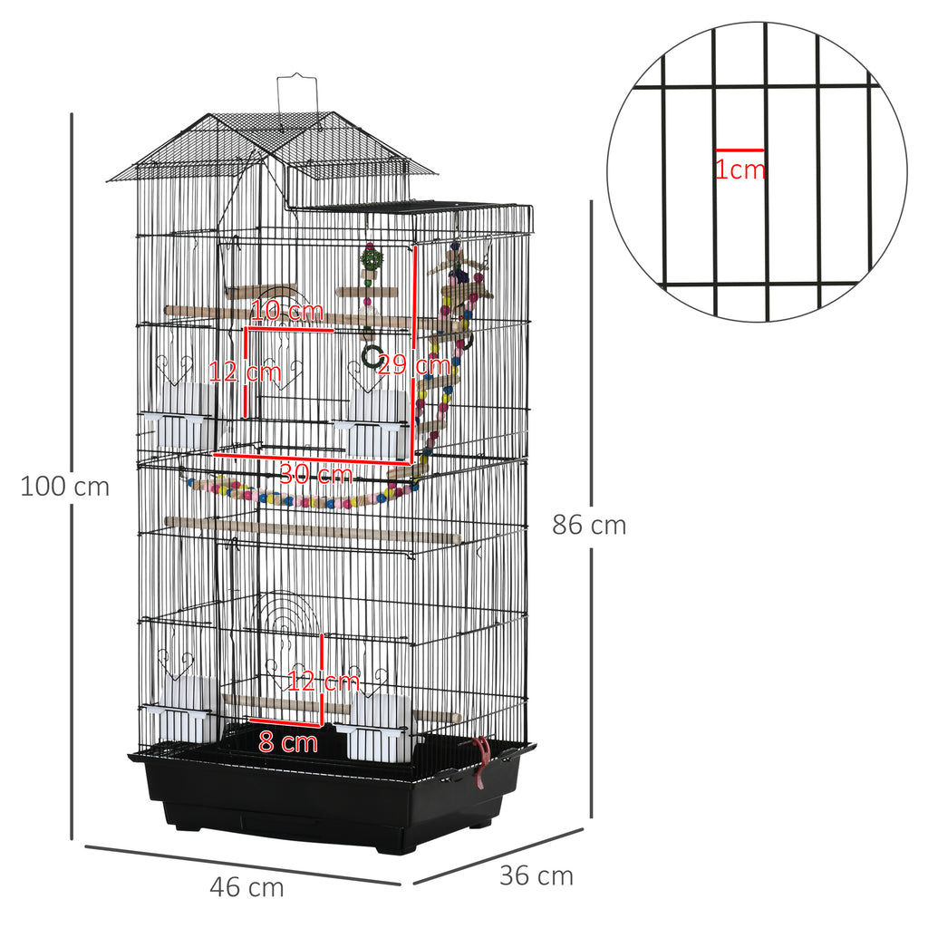 Cage à oiseaux 100 cm avec perchoirs et mangeoires – vue 2