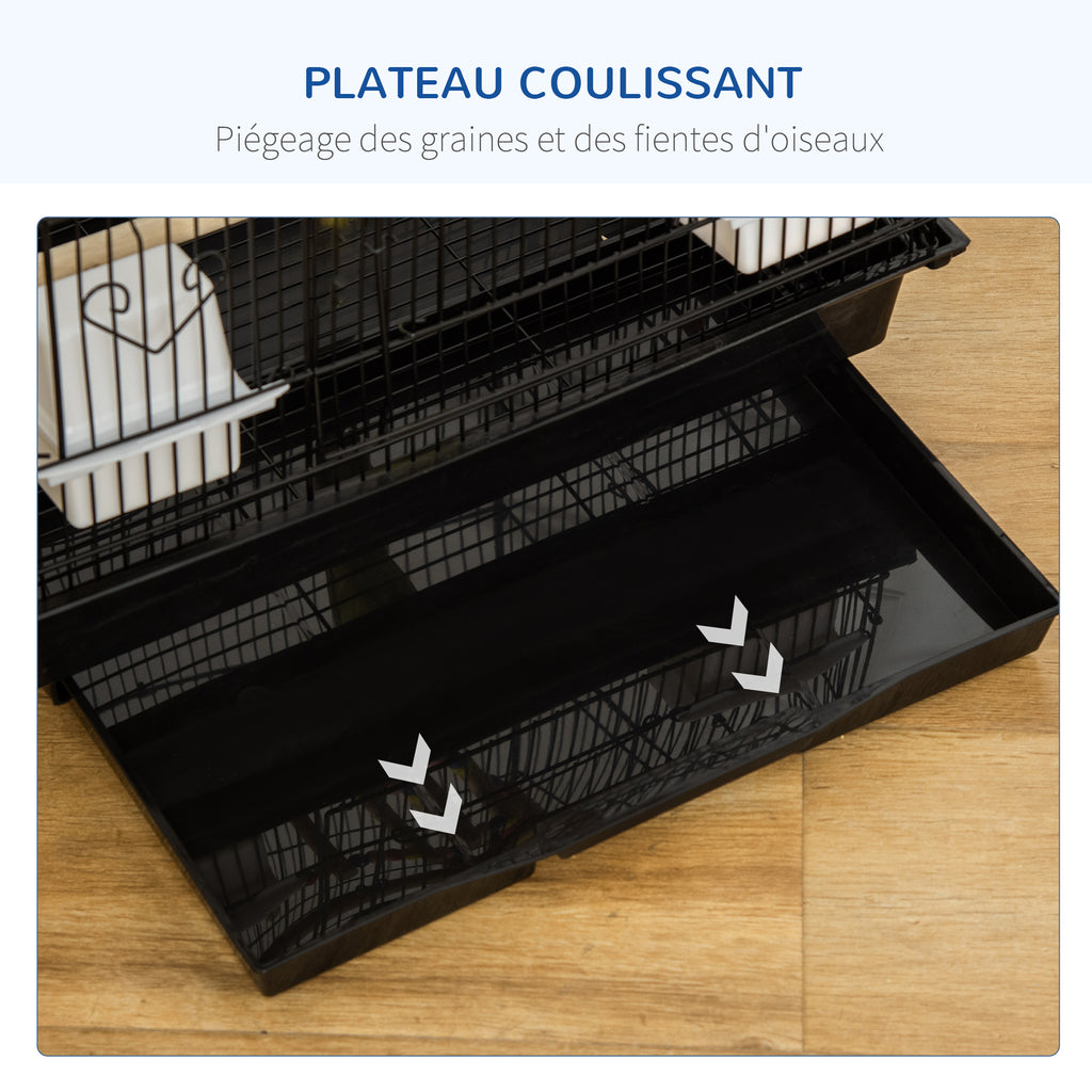 Cage à oiseaux 100 cm avec perchoirs et mangeoires – vue 9
