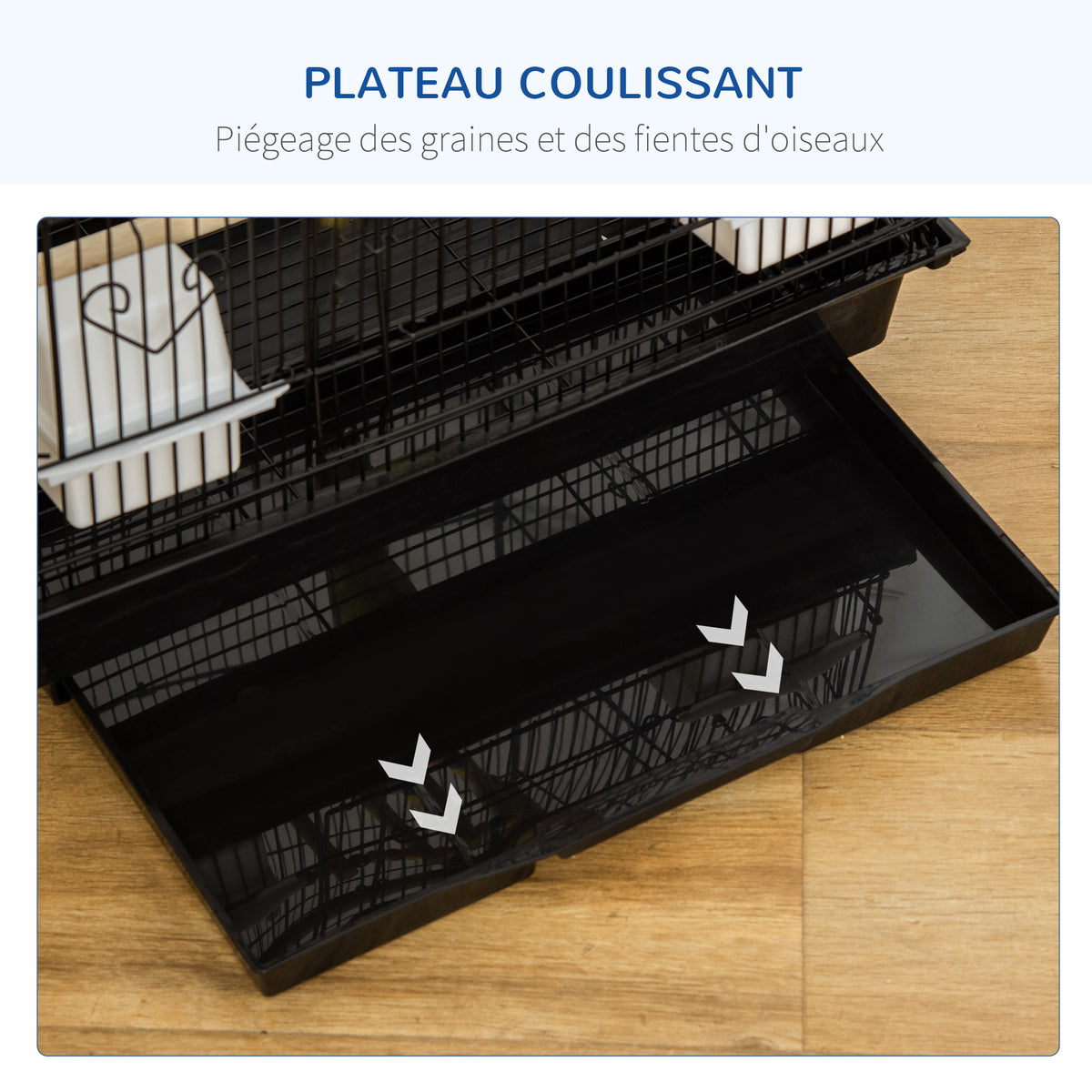 Cage à oiseaux 100 cm avec perchoirs et mangeoires – vue 9