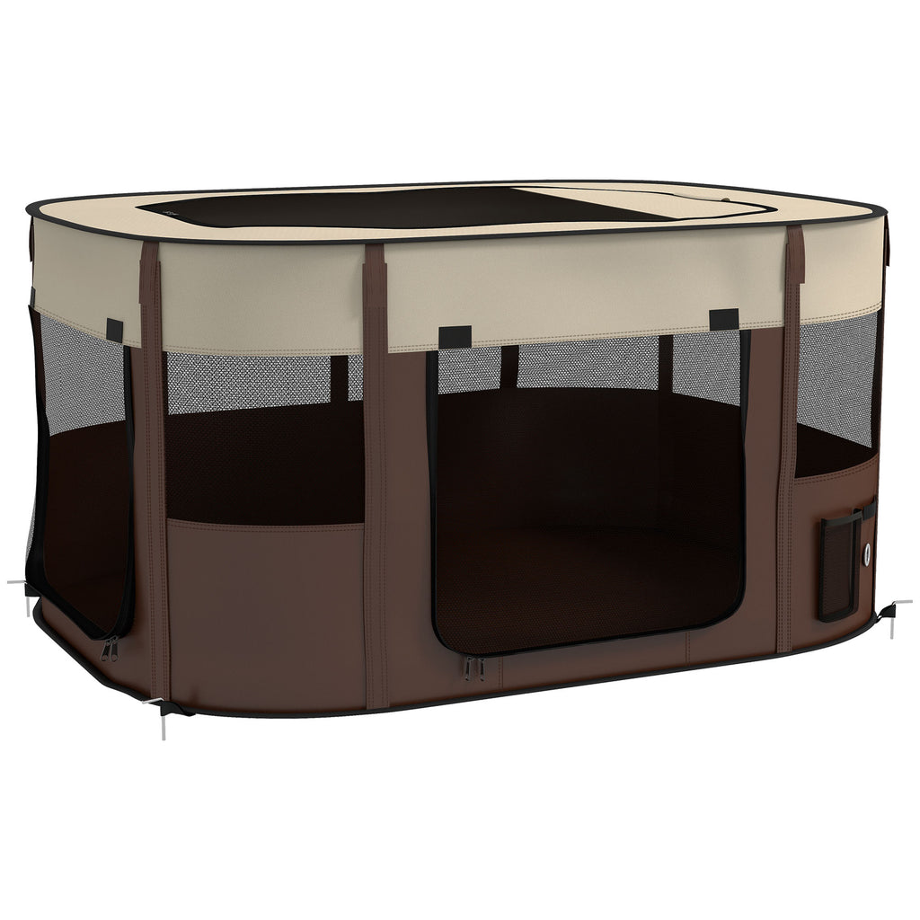 Parc pliable crème et marron pour chiot