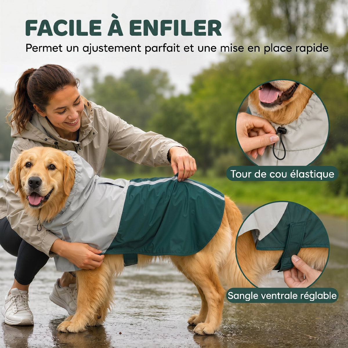 Imperméable pour chien avec capuche, vert – vue 3
