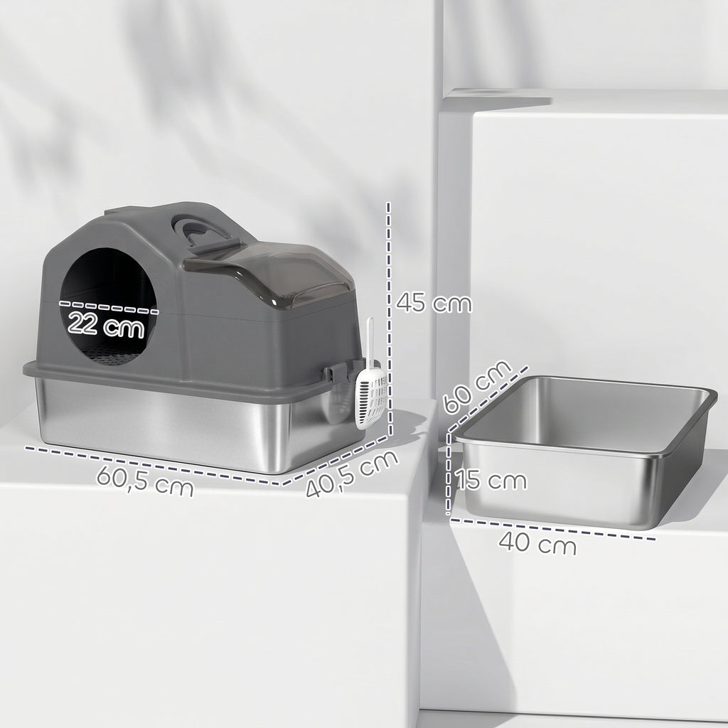 Maison de toilette fermée pour chat en inox gris foncé – vue 7