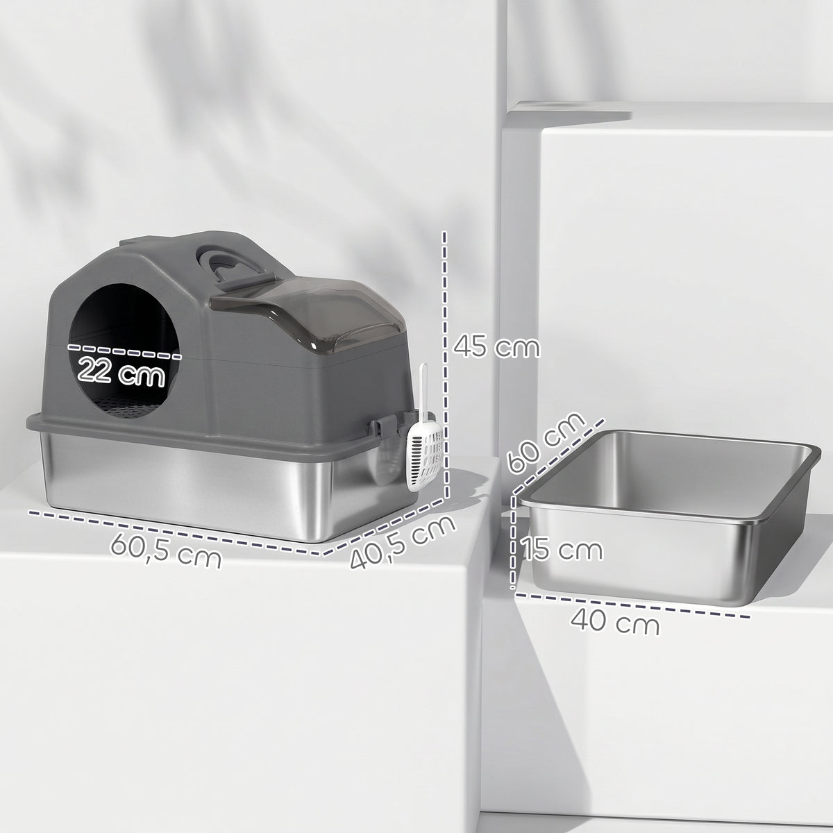 Maison de toilette fermée pour chat en inox gris foncé – vue 7