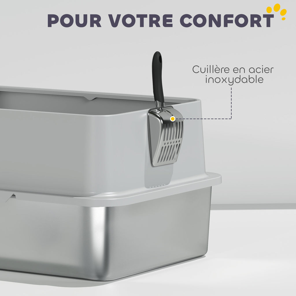Bac à litière XL en inox à parois hautes – vue 3