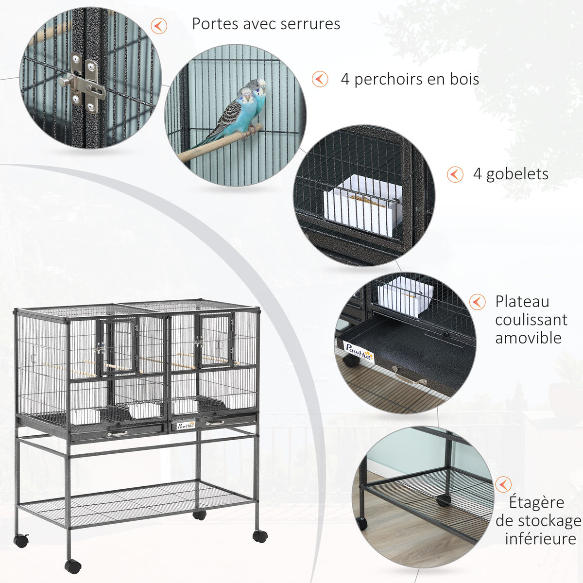 Volière double sur roulettes pour oiseaux – vue 9