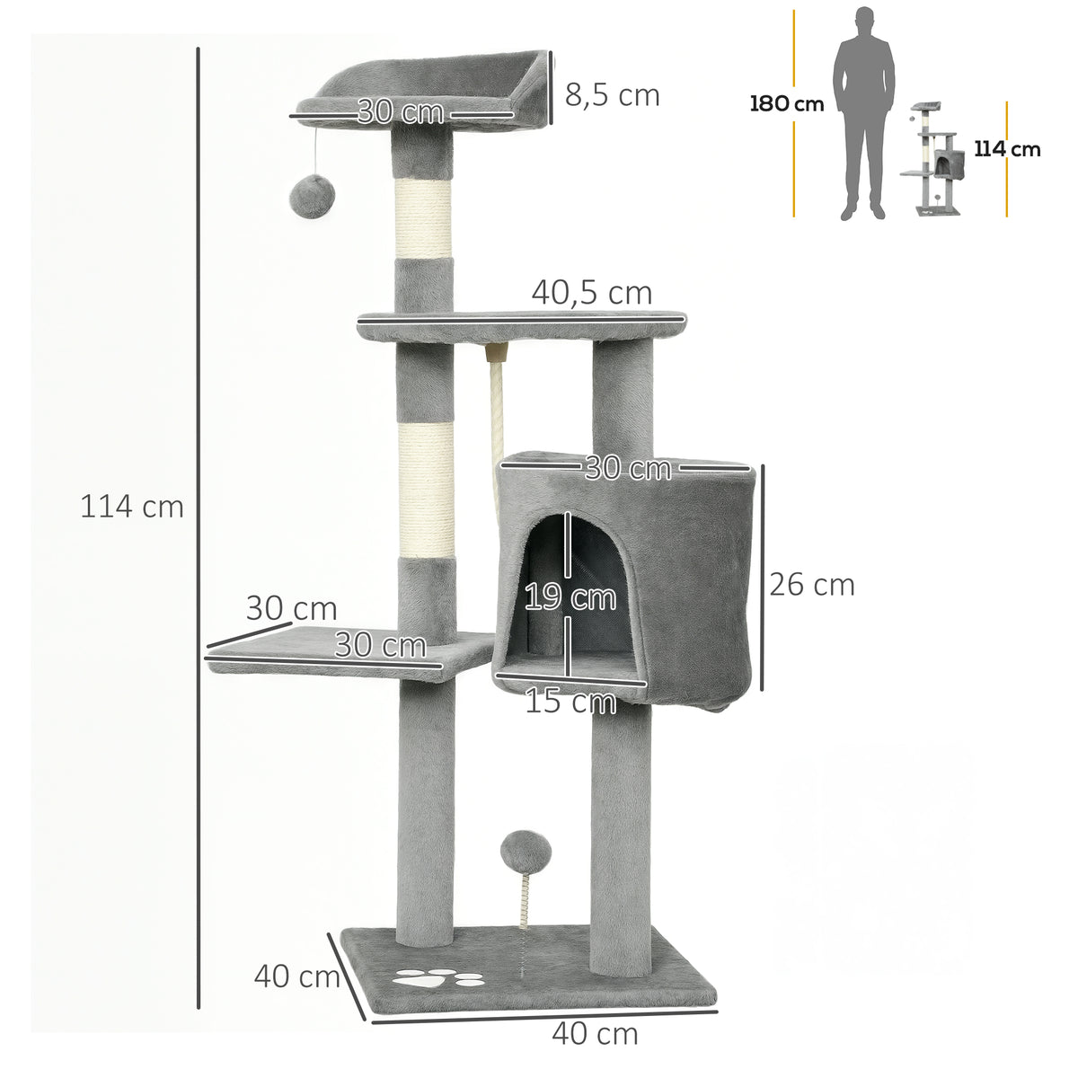 Arbre à chat 114 cm avec niche et hamac – vue 2