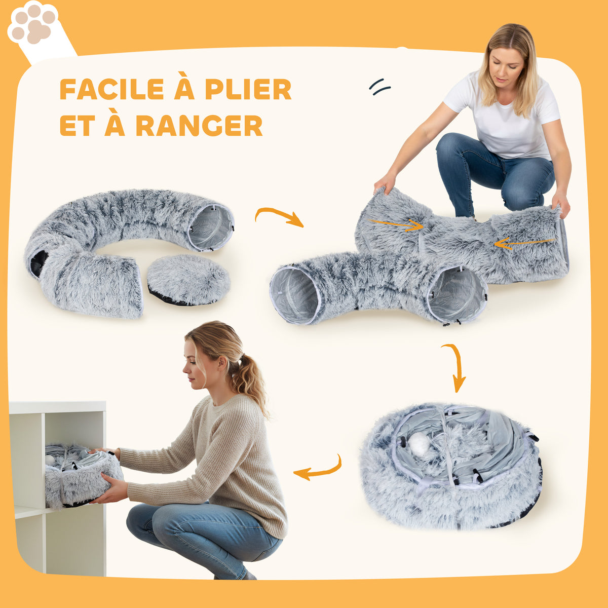 Tunnel pour chat gris avec lit donut
