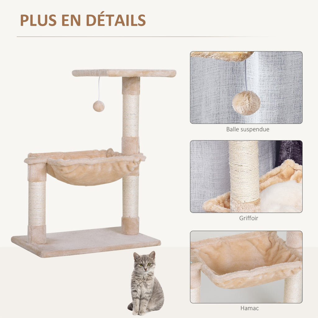 Petit arbre à chat beige avec 3 griffoirs et hamac – vue 7