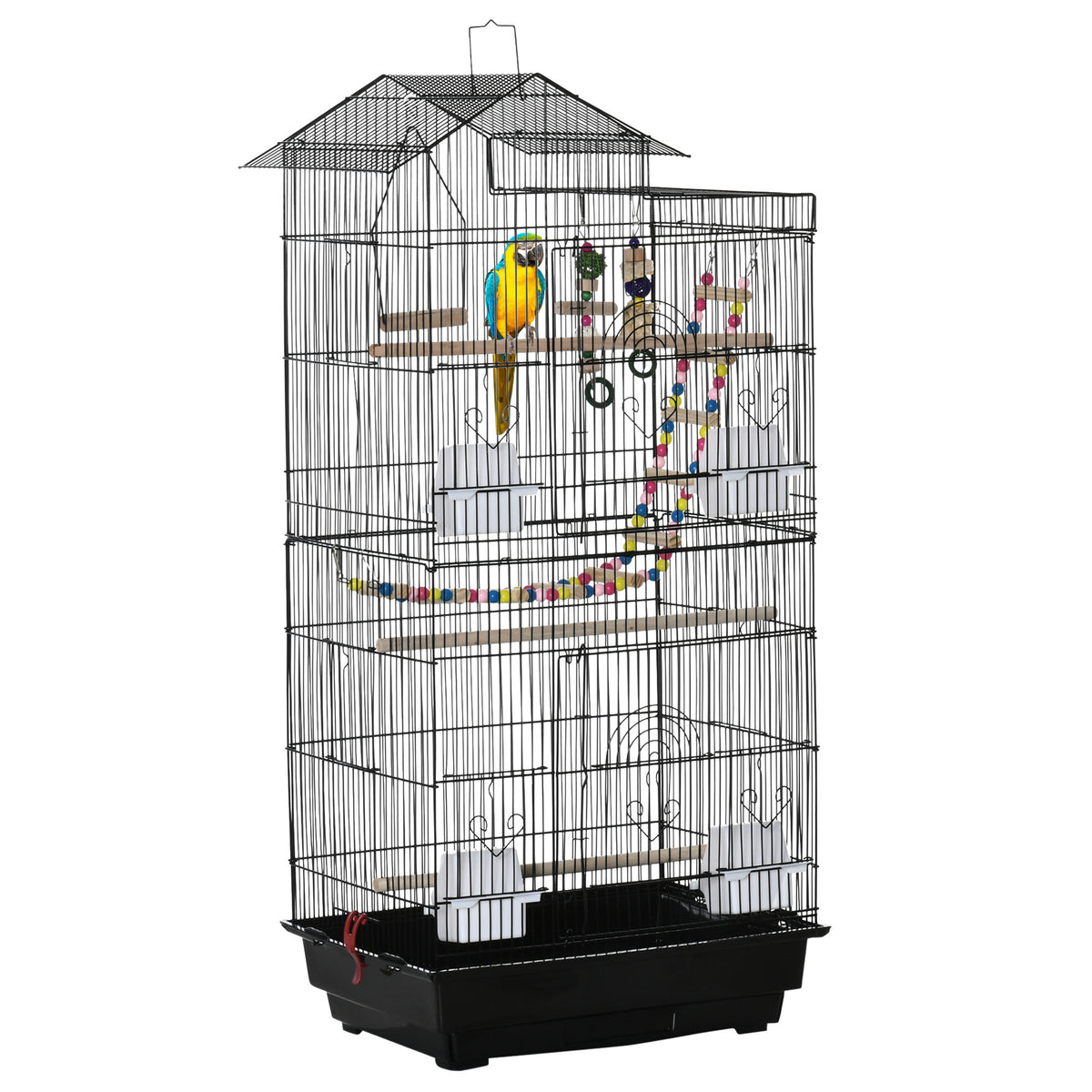 Cage à oiseaux noire de 100 cm avec perchoirs et mangeoires