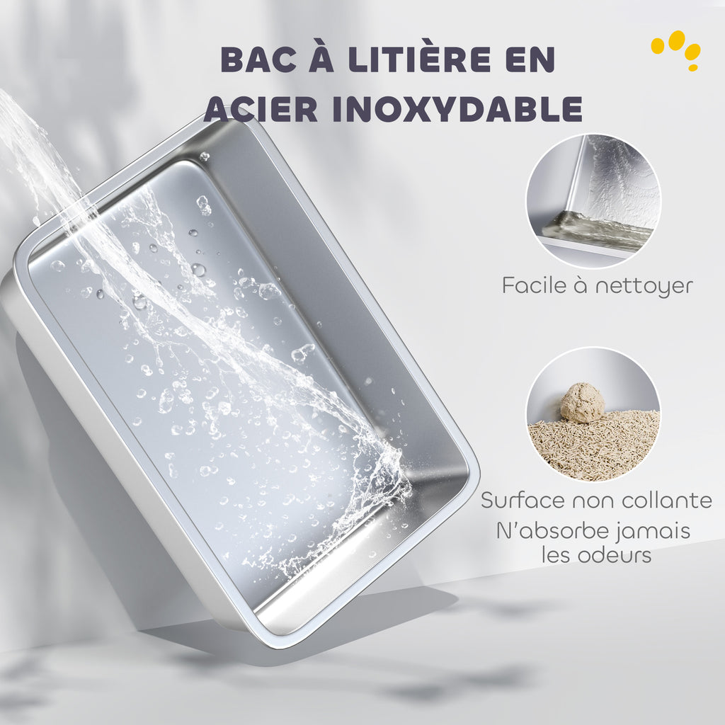 Bac à litière XL en inox à parois hautes – vue 8