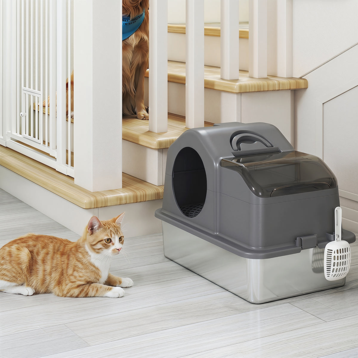 Maison de toilette fermée pour chat en inox gris foncé – vue 9