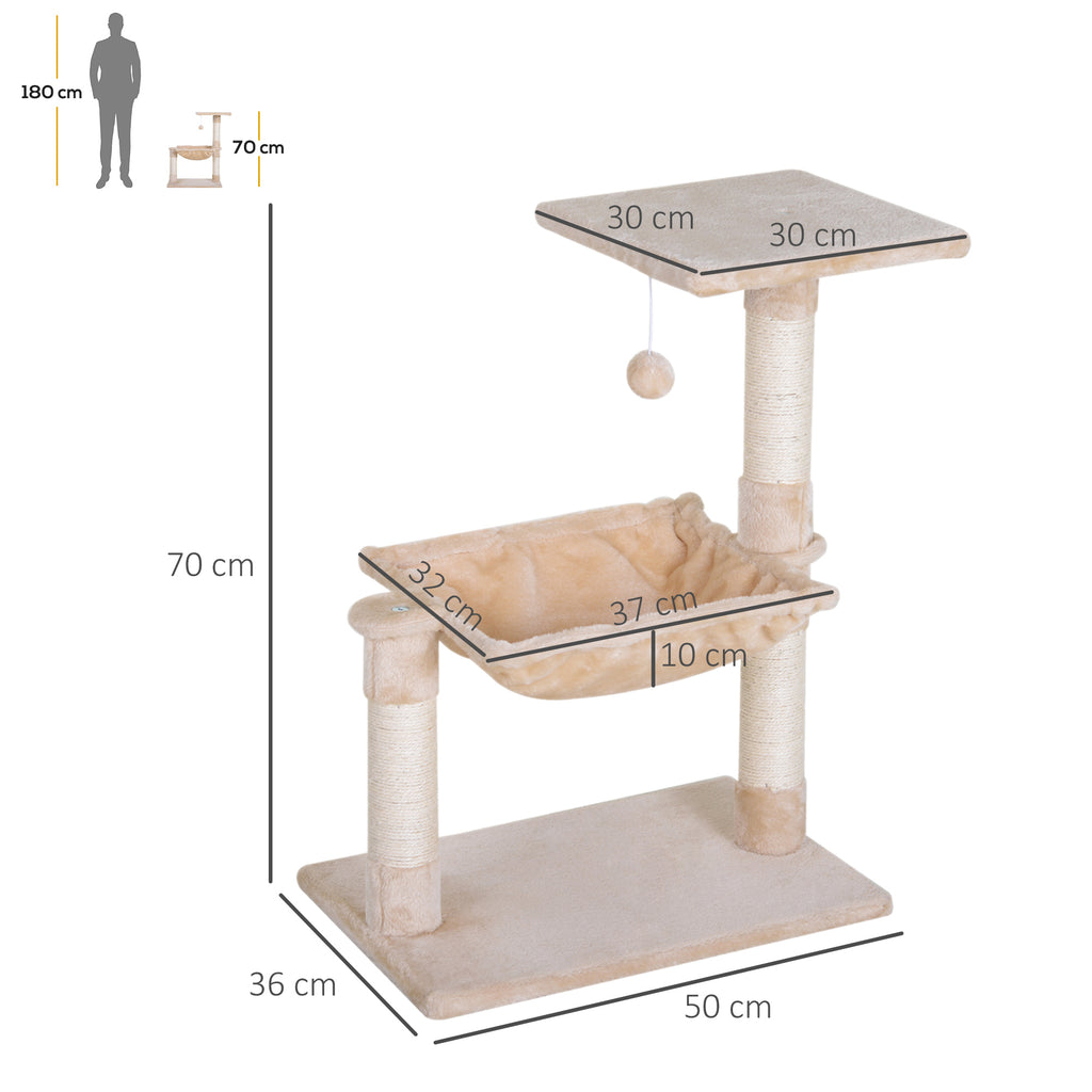 Petit arbre à chat beige avec 3 griffoirs et hamac – vue 2