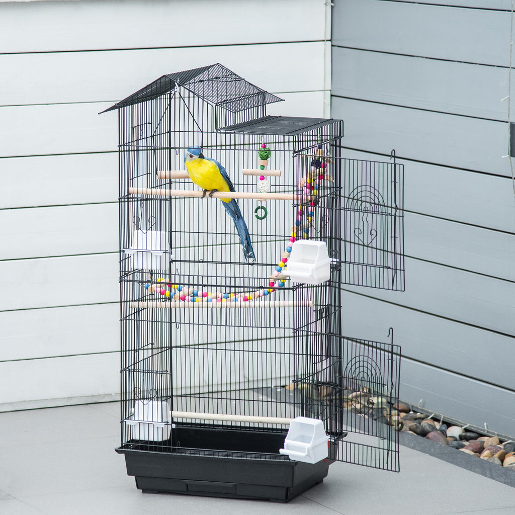 Cage à oiseaux 100 cm avec perchoirs et mangeoires – vue 7