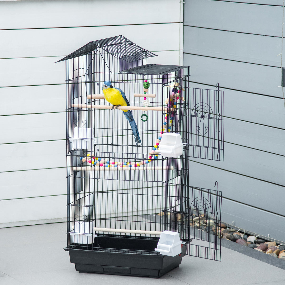 Cage à oiseaux 100 cm avec perchoirs et mangeoires – vue 7